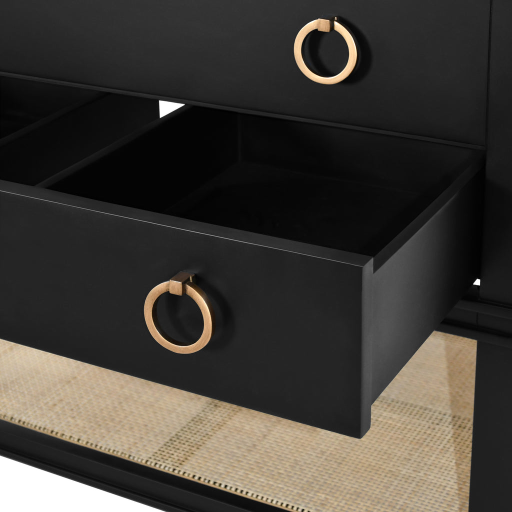 Bath Vanity In Matte Black Lacquer With Open Cane Shelf