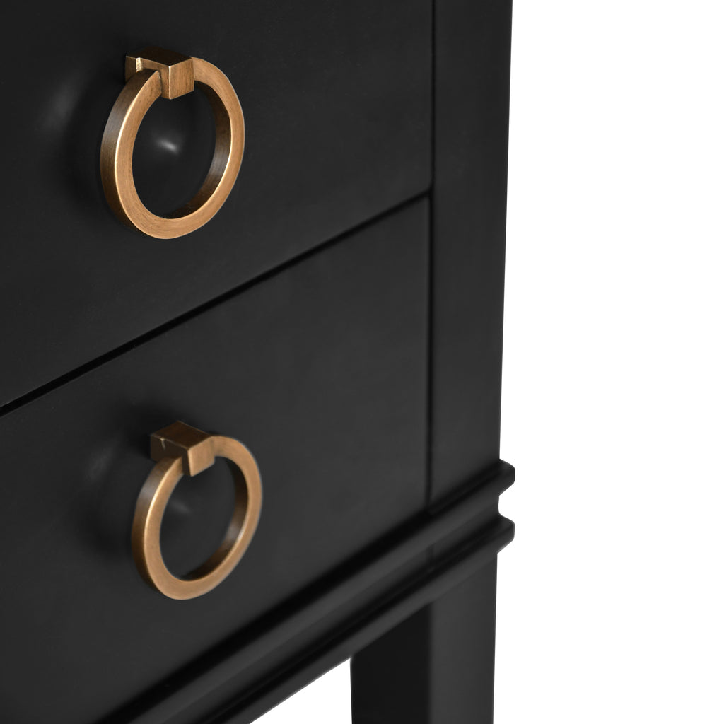 Bath Vanity In Matte Black Lacquer With Open Cane Shelf