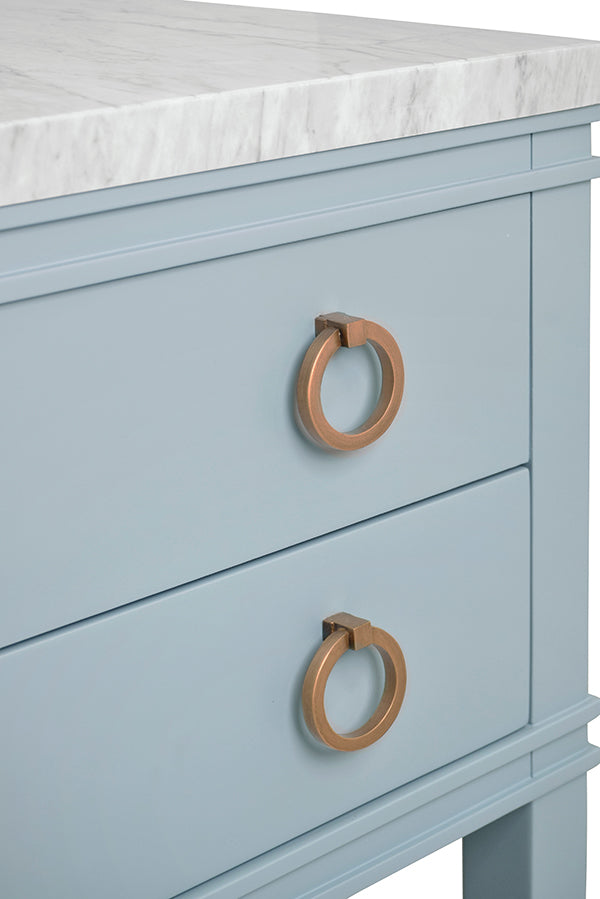 Bath Vanity In Matte Light Blue Lacquer With Open Cane Shelf