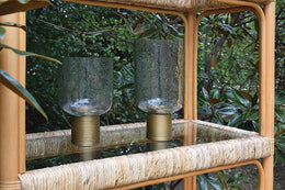 Rattan Etagere With Seagrass Wrapped And Clear Glass Shelves