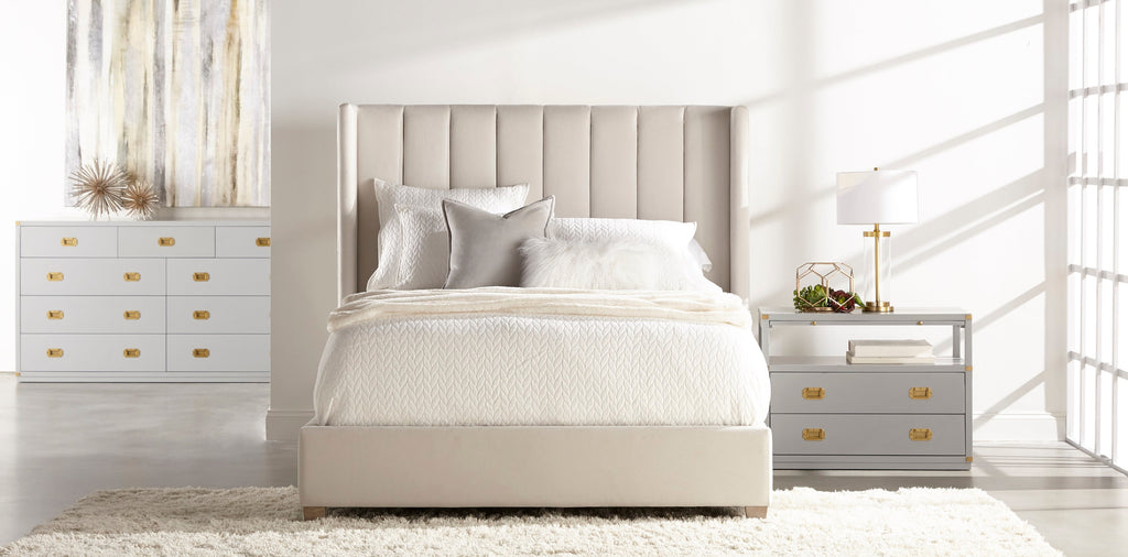 Chandler Cal King Bed, Cream Velvet