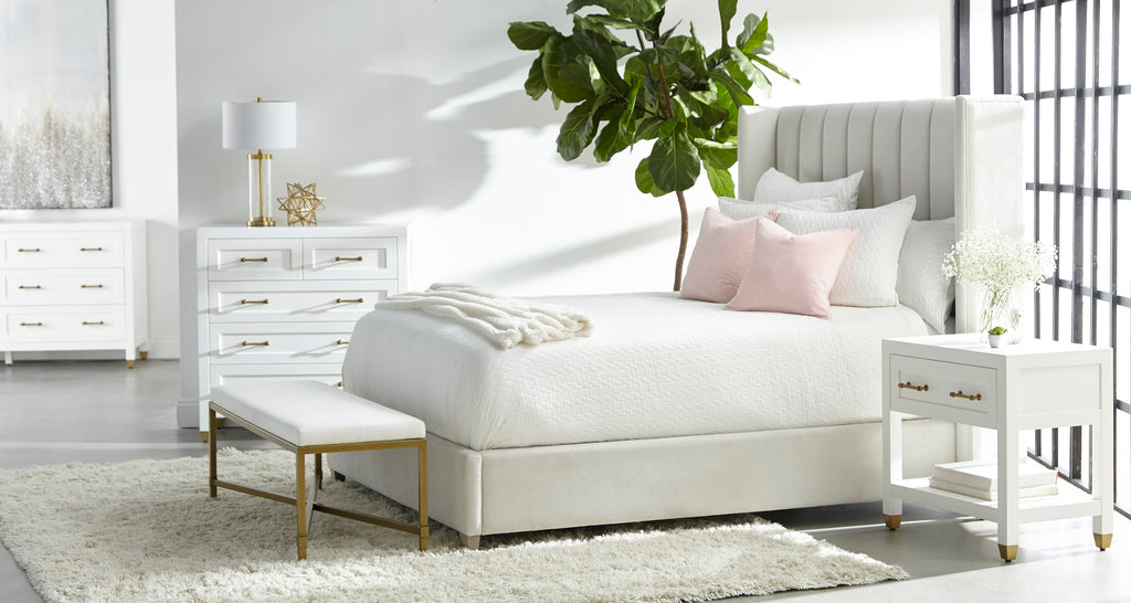 Chandler Standard King Bed, Cream Velvet