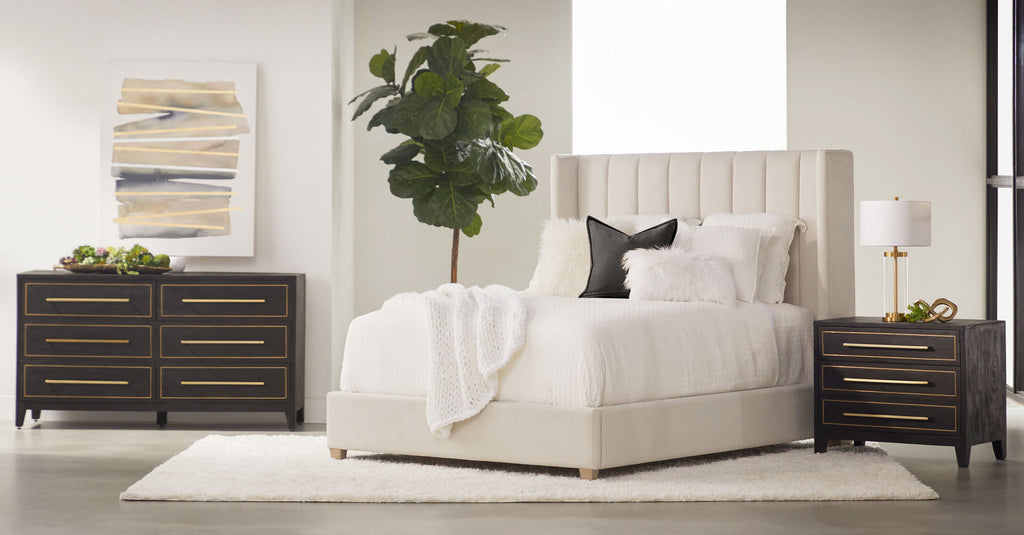 Chandler Standard King Bed, Cream Velvet