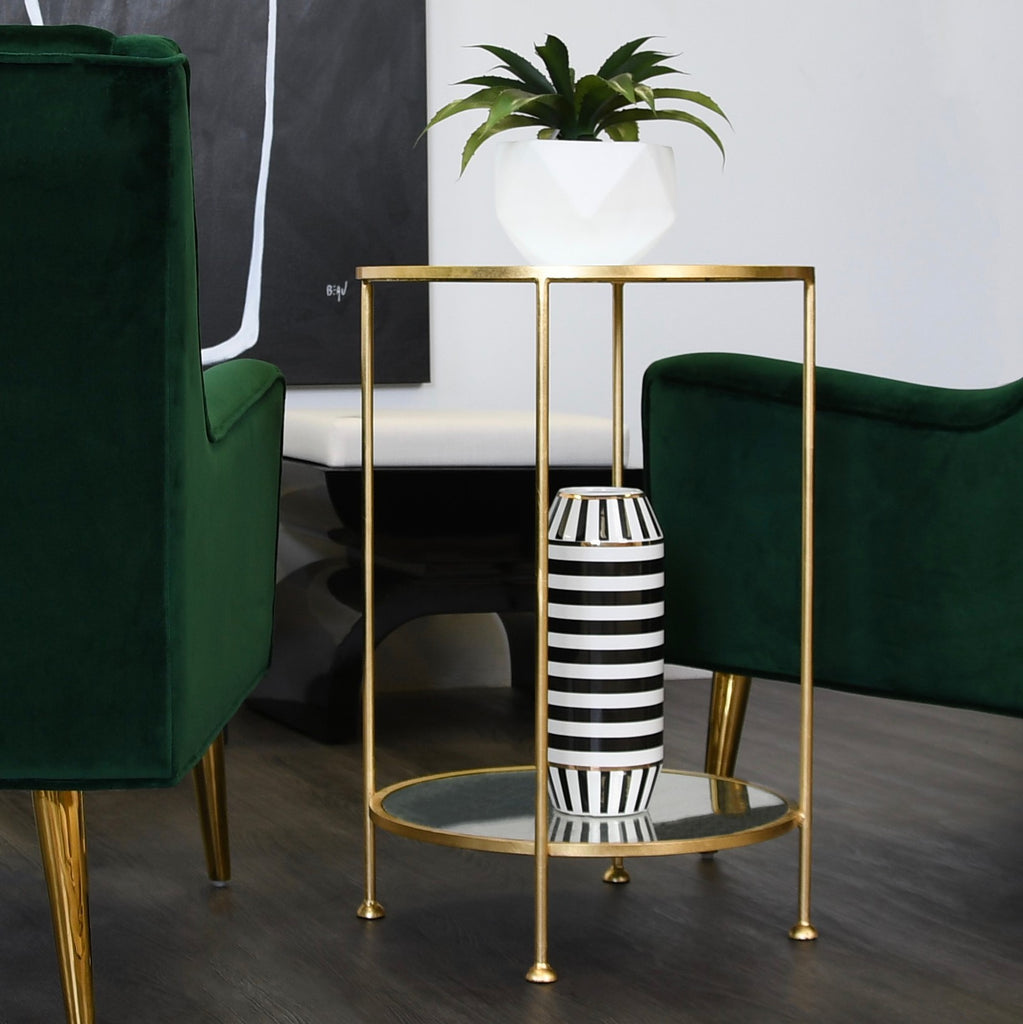 2 Tier Gold Leaf Side Table With Mir