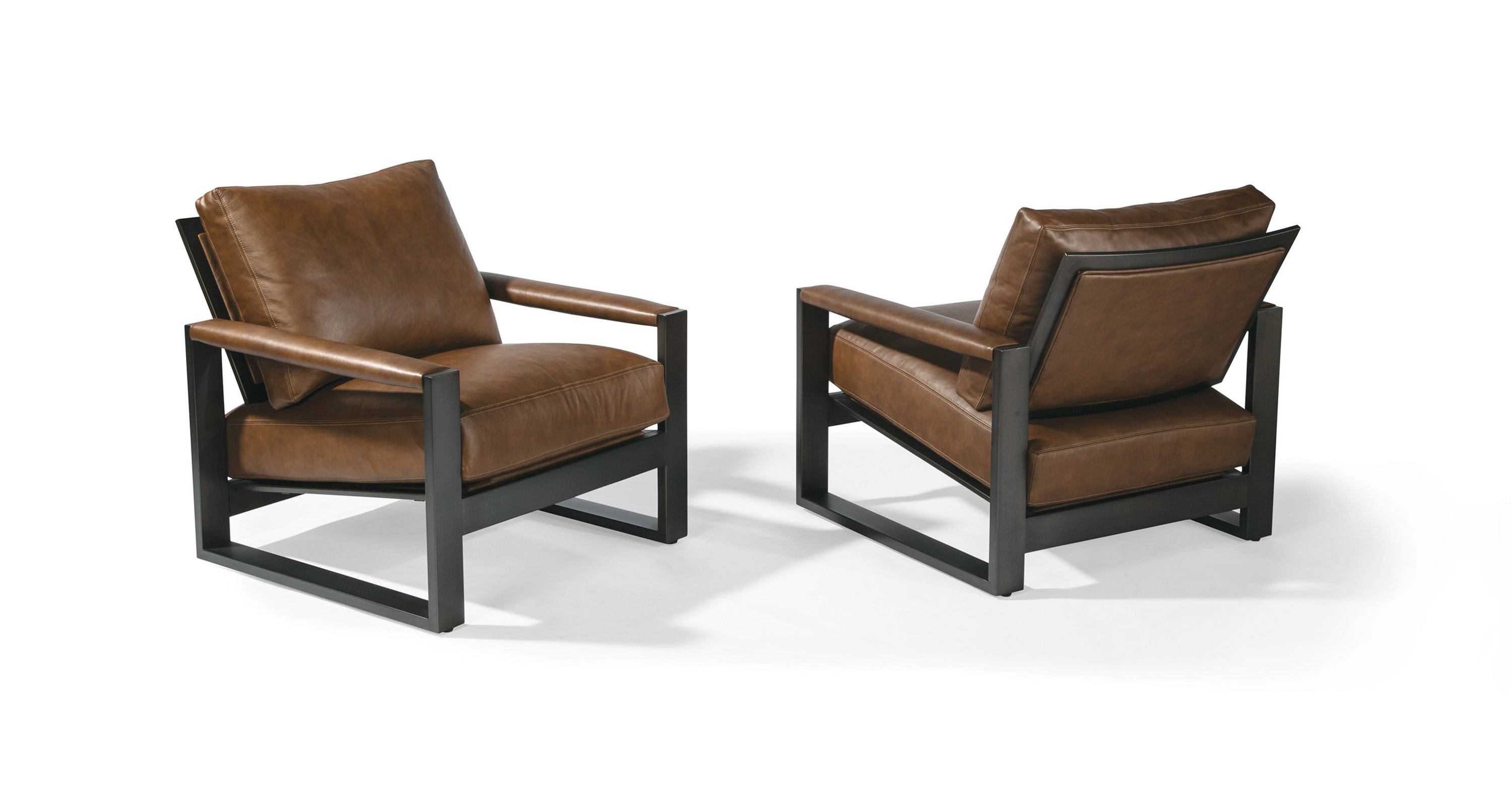 Chunky Milo Lounge Chair In Brown Leather With Dark Bronze Frame