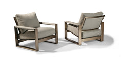 Chunky Milo Lounge Chair In Gray Leather With Brushed Bronze Frame