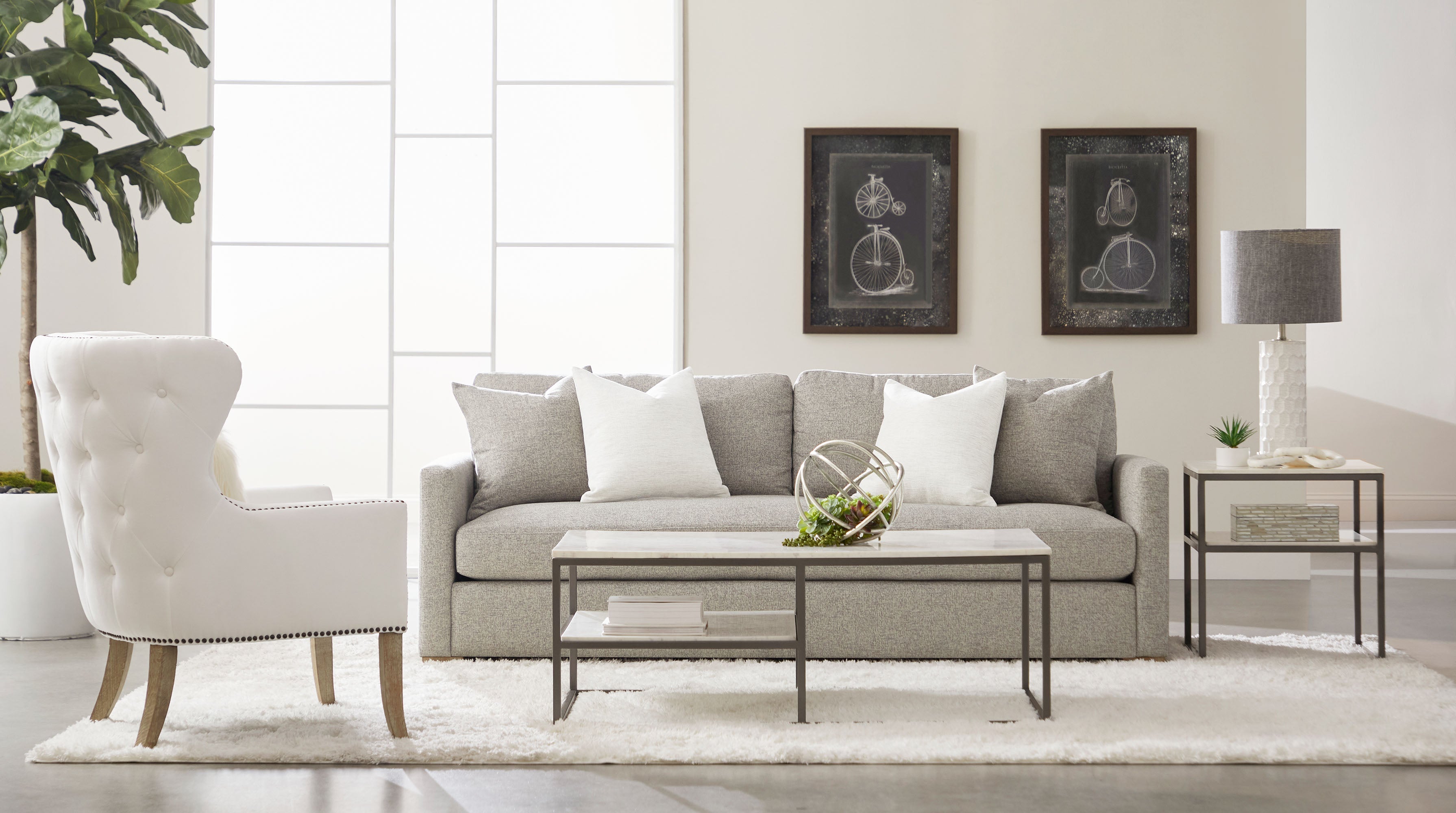 Clara 86" Slim Arm Sofa, Mineral Silve