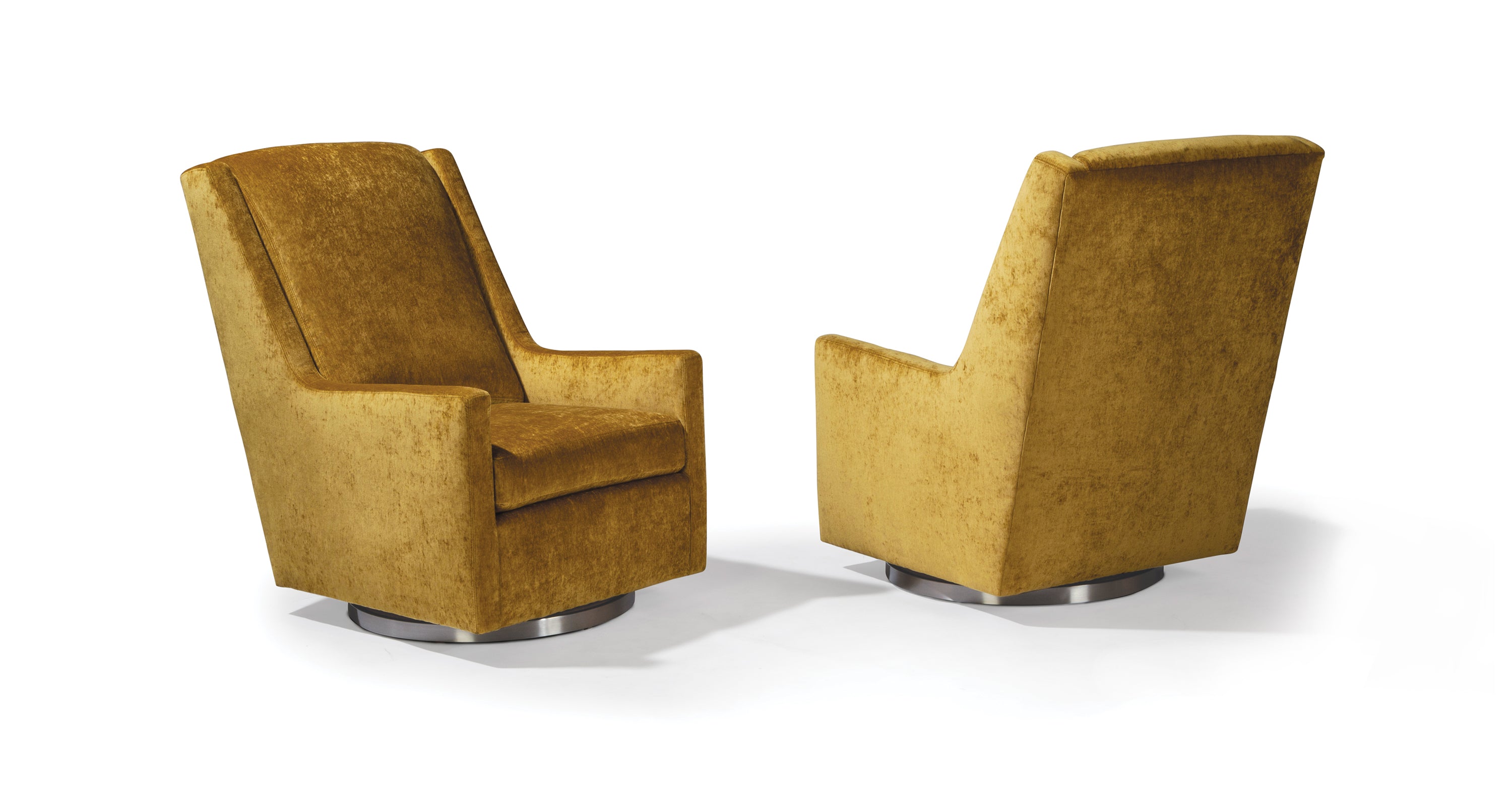 Clarence Swivel Lounge Chair In Yellow Crypton Performance Fabric With Brushed Stainless Steel Base