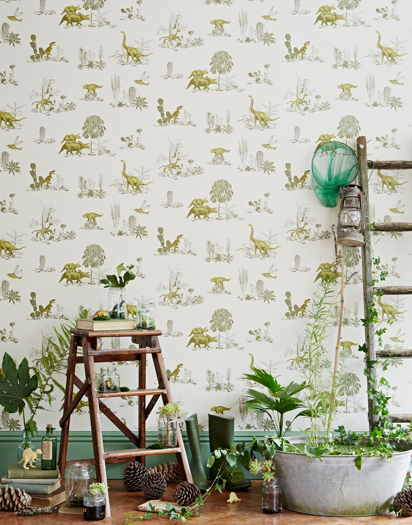 Classic Dino Wallpaper - Yellow Green