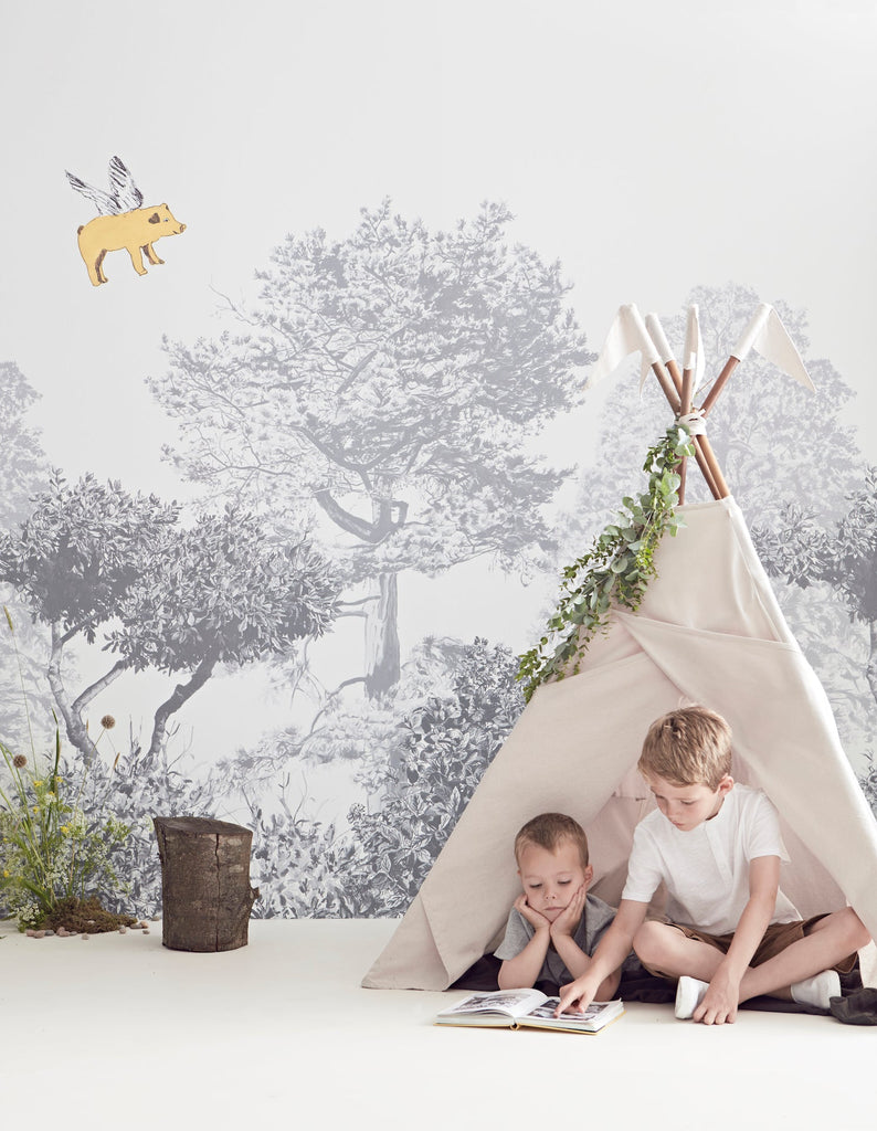 Classic Hua Trees Mural Wallpaper - Grey