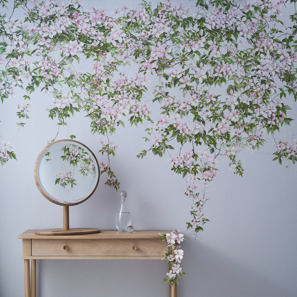 Classic Clematis Mural Wallpaper - Dusty Blue