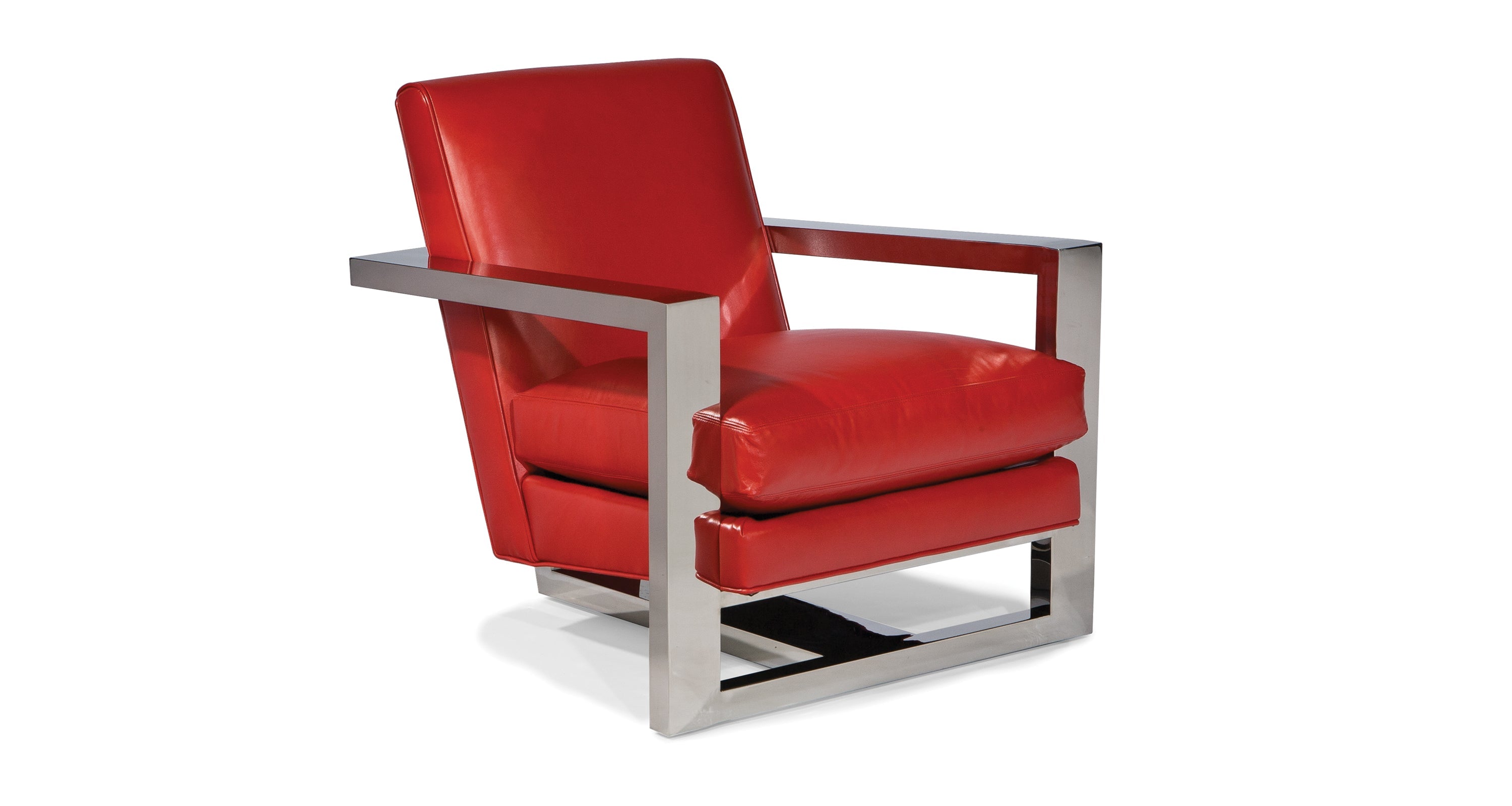 Cool Roger Lounge Chair In Red Leather With Polished Stainless Steel Frame