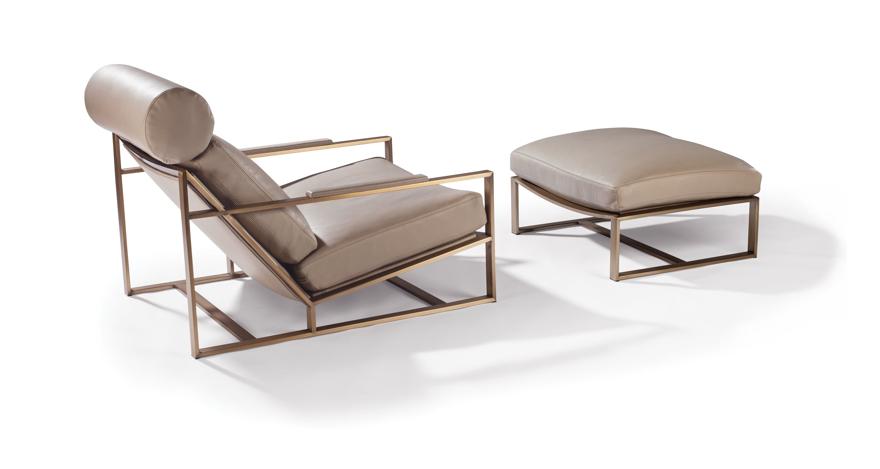 Cruisin' Ottoman In Beige Leather With Brushed Bronze Frame