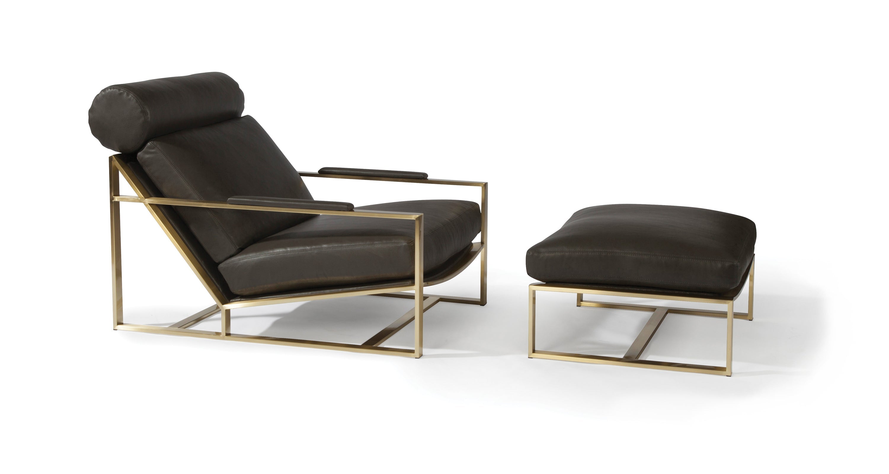 Cruisin' Ottoman In Brown Leather With Satin Brass Frame