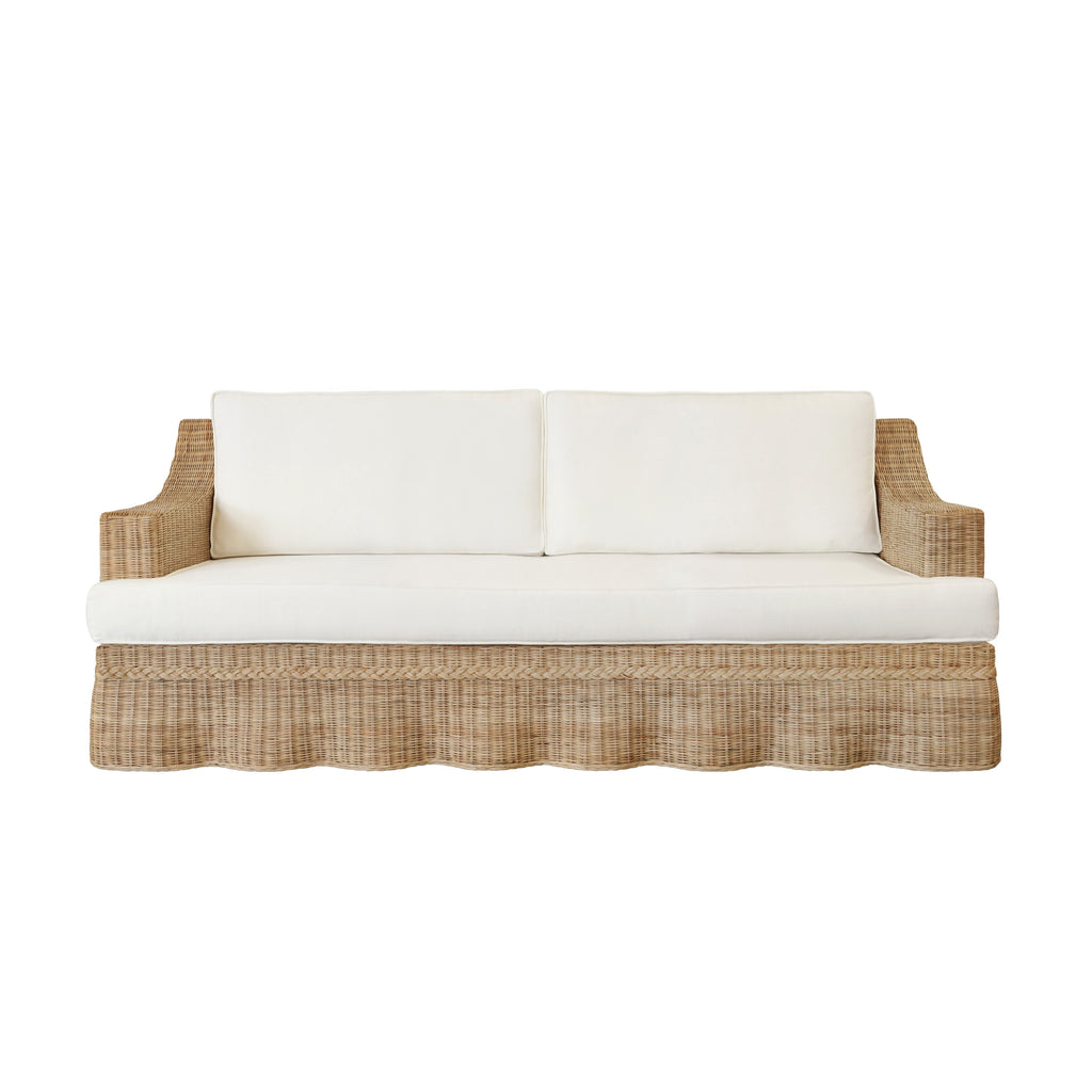 Lawson Style Sofa In Natural Rattan With Scalloped Skirt