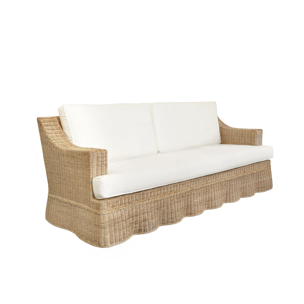 Lawson Style Sofa In Natural Rattan With Scalloped Skirt