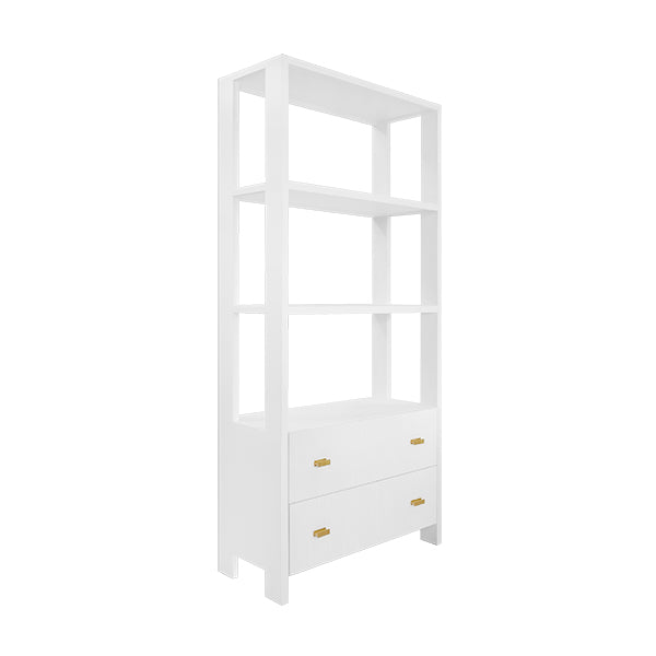 Two Drawer Etagere With Fluted Detail In Matte White Lacquer