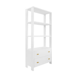 Two Drawer Etagere With Fluted Detail In Matte White Lacquer