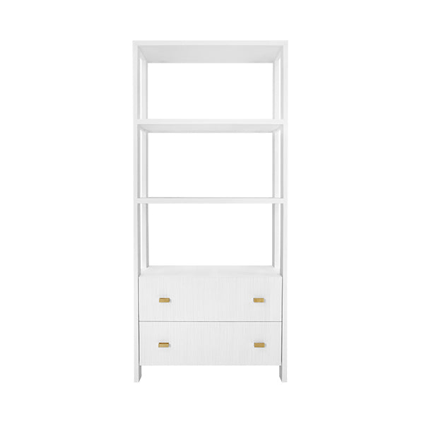 Two Drawer Etagere With Fluted Detail In Matte White Lacquer