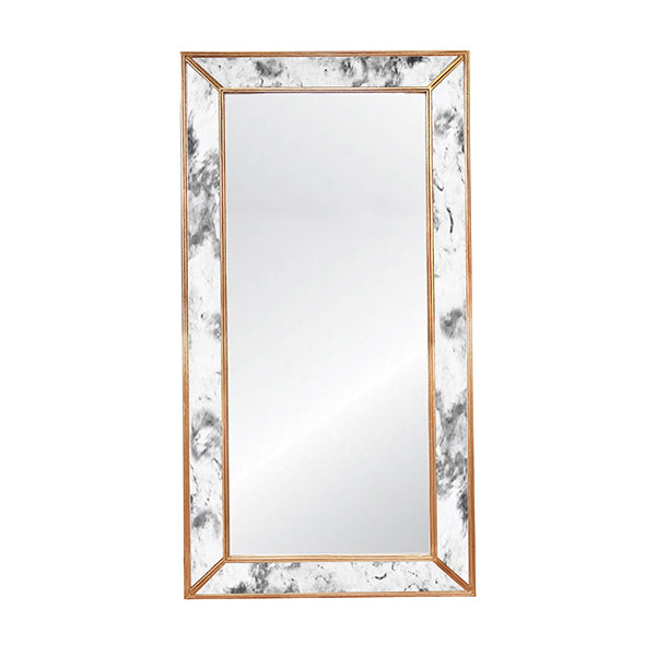 Rectangular Antiqued Floor Mirror With Gold Leafed Edging