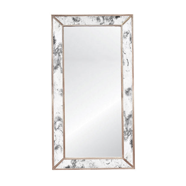 Rectangular Antiqued Floor Mirror With Silver Leafed Edging