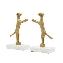 Pair Of Dog Bookends In Brass Finish On White Marble Base