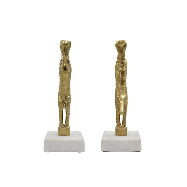 Pair Of Dog Bookends In Brass Finish On White Marble Base