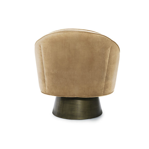 Swivel Chair With Bronze Base In Camel Velvet