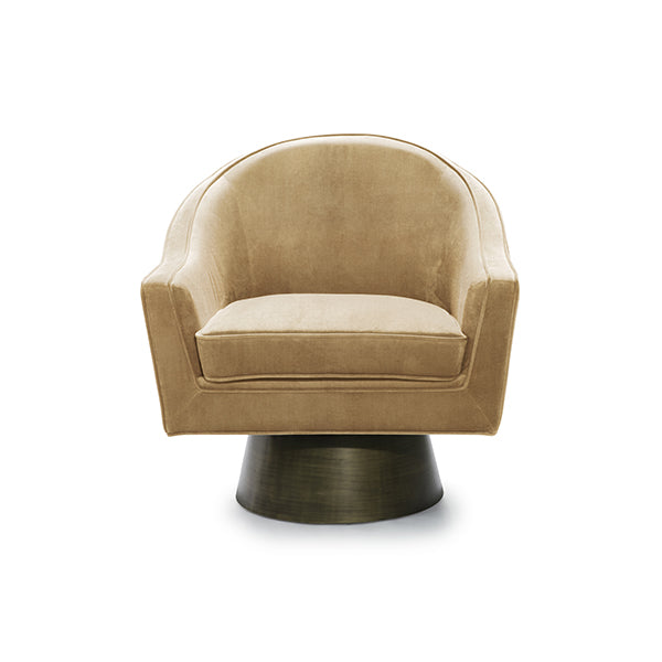 Swivel Chair With Bronze Base In Camel Velvet