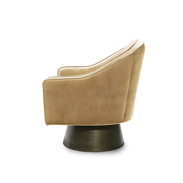 Swivel Chair With Bronze Base In Camel Velvet