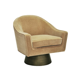 Swivel Chair With Bronze Base In Camel Velvet