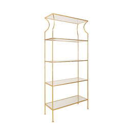 Flared Top Etagere With Clear Glass Shelves In Gold Leaf