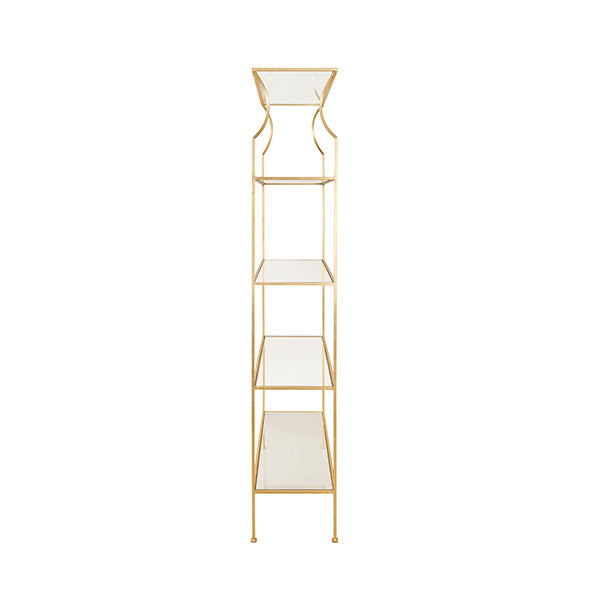 Flared Top Etagere With Clear Glass Shelves In Gold Leaf