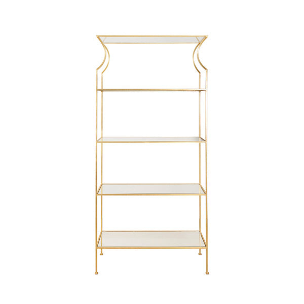 Flared Top Etagere With Clear Glass Shelves In Gold Leaf