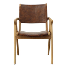 Oaklynn Dining Chair Genuine Leather and Teak Wood - Natural and Antique Brown