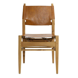 Rossana Dining Chair Set of 2 Genuine Leather and Teak Wood - Natural and Antique Light Brown