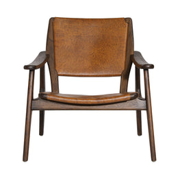 Dania Occasional Chair Genuine Leather and Teak Wood - Medium Brown and Antique Brown Leather