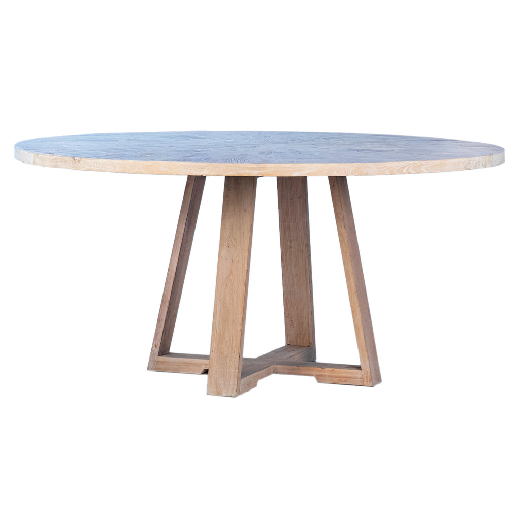 Evan 63" Round Reclaimed Elm Pedestal Dining Table Finished in Light Wash Finish