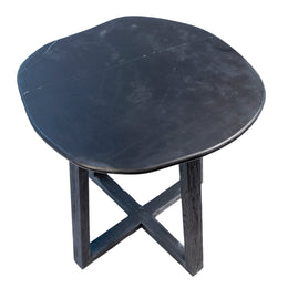 Lilian Black Marble Top and Black Elm Cross Leg Contemporary End Table