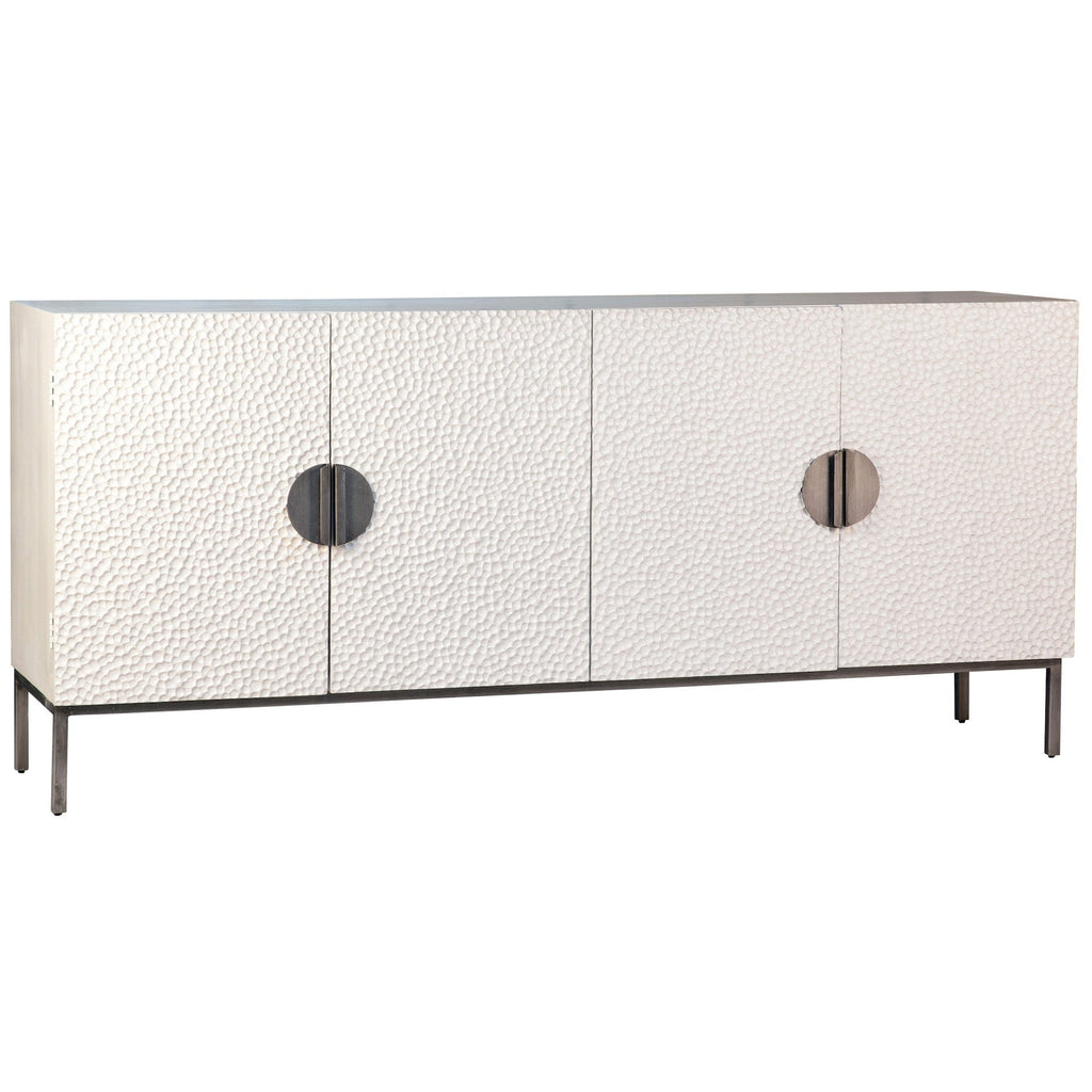 Cordilia 79" White Reclaimed Pine and Iron Contemporary 4-Door Sideboard