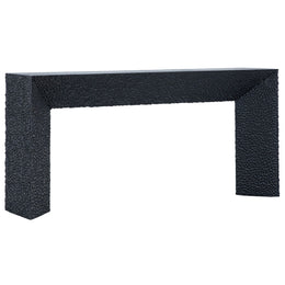 Cordilia 65"Long Black Pine Console Table with Textured Sides and Belly