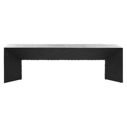 Cordilia 60" Long Black Pine Dining Bench with Textured Sides and Belly