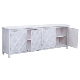 Kendra 94" Reclaimed Pine White Washed Painted Carved Sideboard