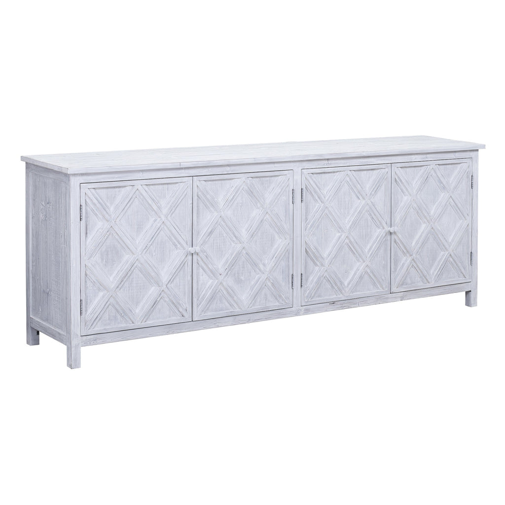 Kendra 94" Reclaimed Pine White Washed Painted Carved Sideboard