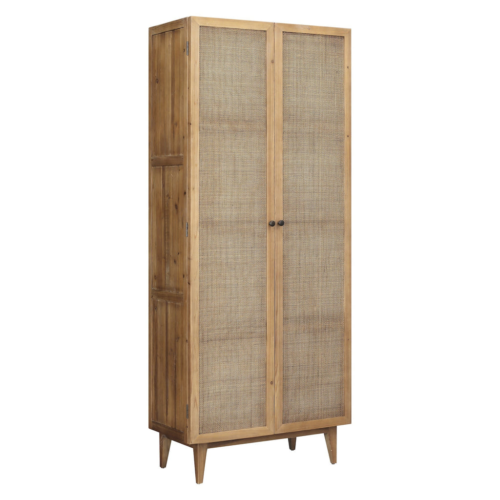 Callie 86" Tall Pine and Rattan 2-Door Cabinet
