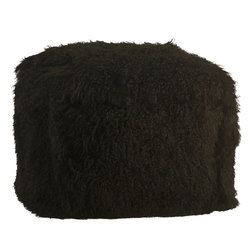 Alden Natural Black Mohair Square Pouf