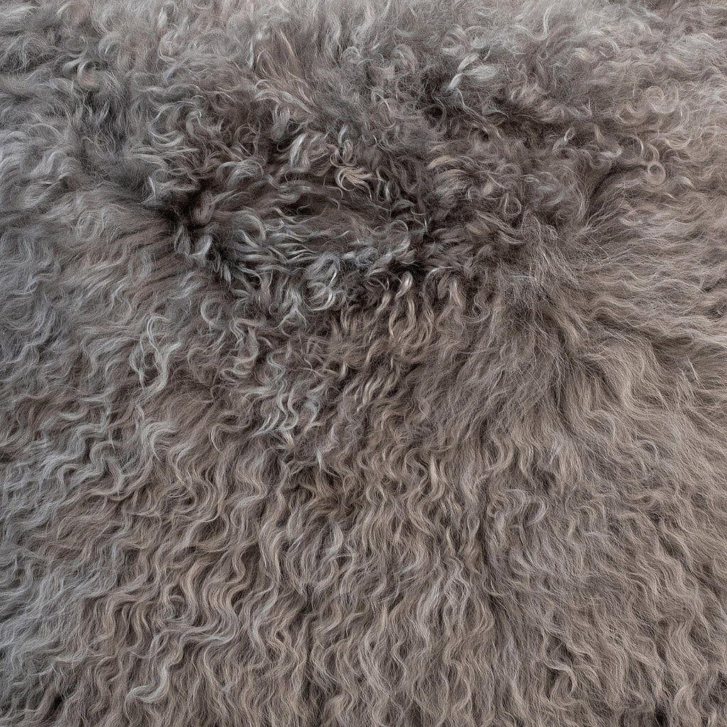 Spruce Natural Lamb Mohair Fur and Suede 16" Square Throw Pillow, Grey