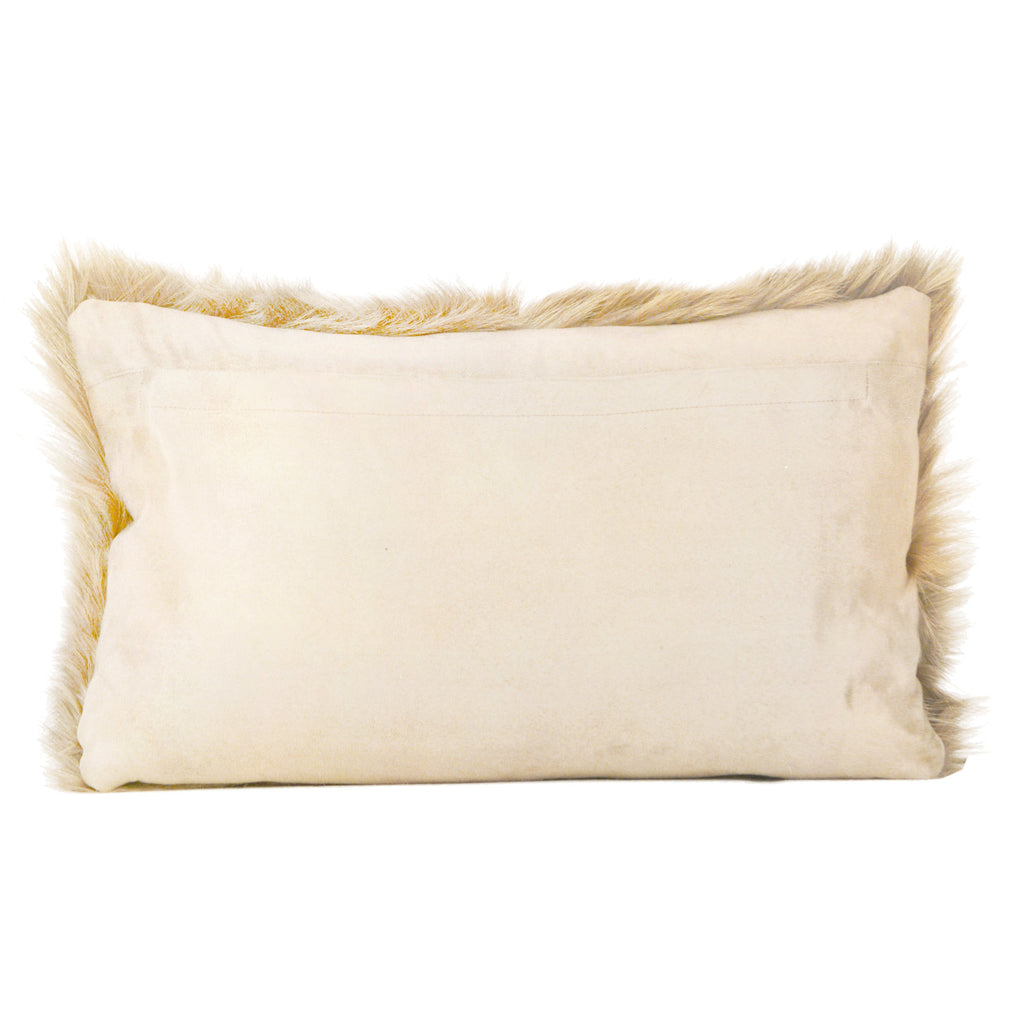 Elenor Natural Goat Hide and Suede 12x20 Kidney Pillow in White