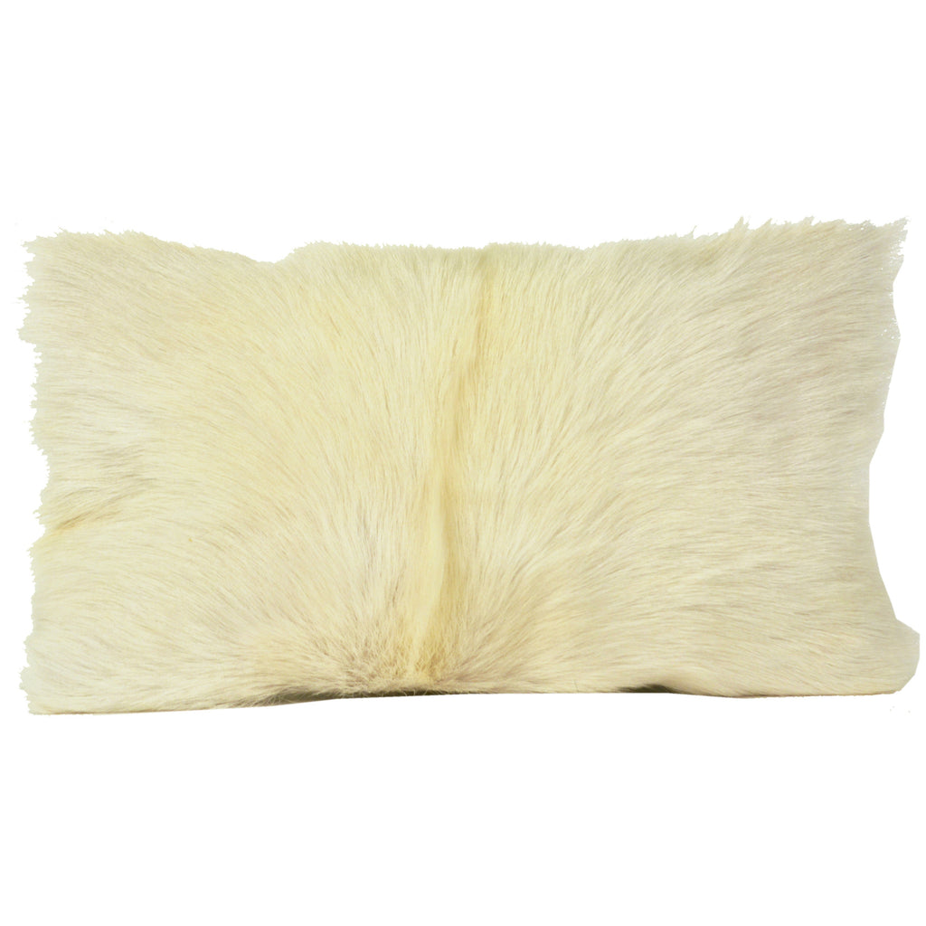 Elenor Natural Goat Hide and Suede 12x20 Kidney Pillow in White