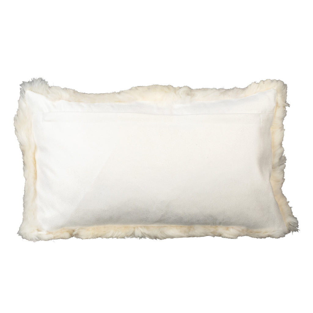 Spruce Natural Lamb Mohair Fur and Suede 12"x20" Kidney Throw Pillow, White
